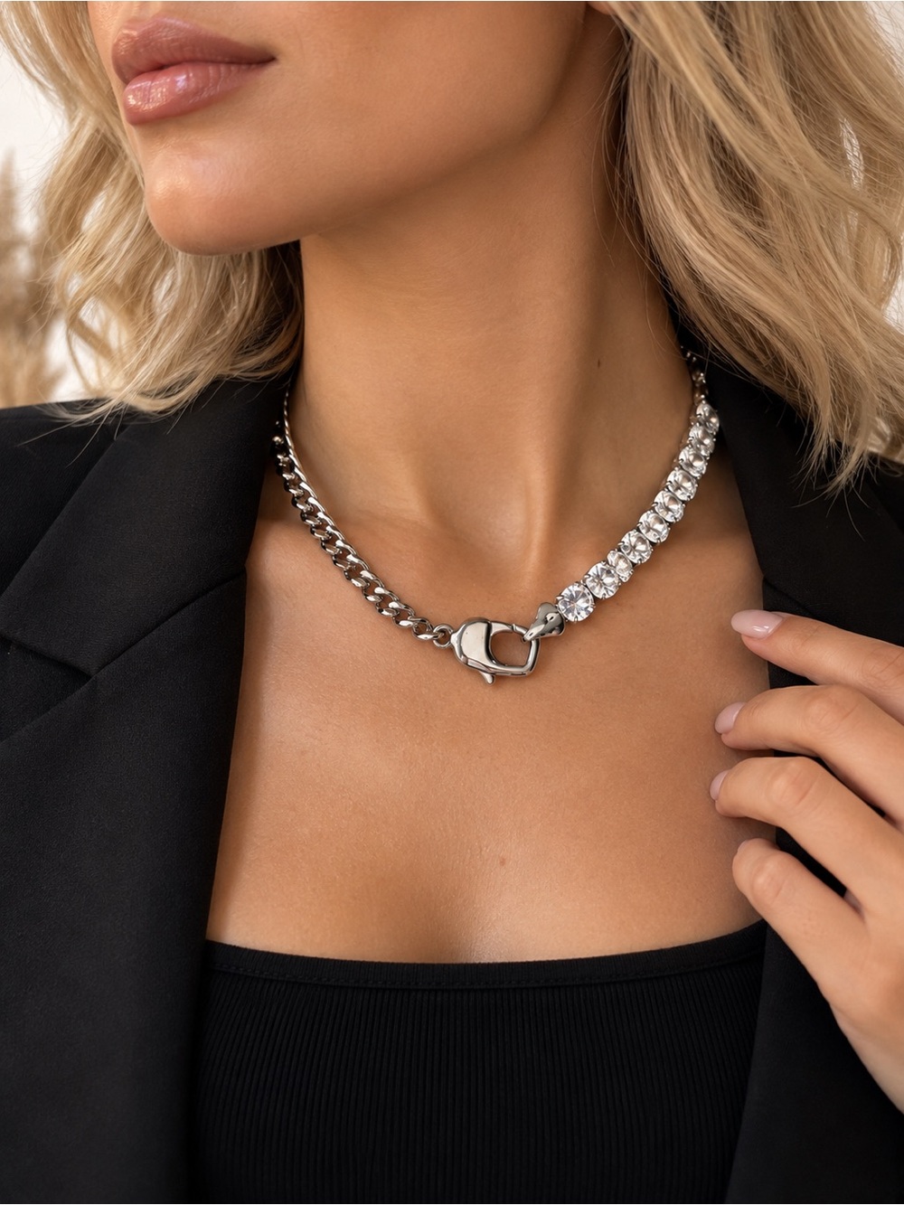 Tennis Link necklace  Silver Crystals